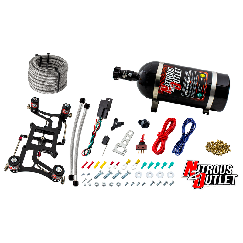 Nitrous Outlet 4500 Hornet 3 Dual Stage System - Hard-line/Two .122 Nitrous Solenoids/Two .177 Fuel Solenoids/Four Solenoid Boomerang Bracket - (Gas/E85)(5-55 psi)(50-500 HP Per Stage)(10lb Bottle)