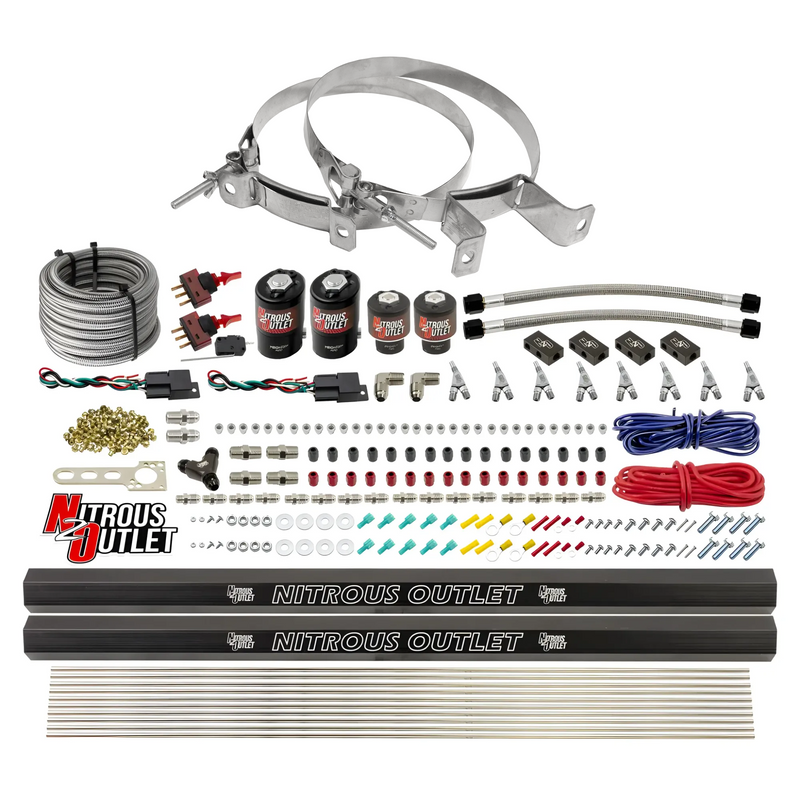 Nitrous Outlet 4 Cylinder Dual Stage Direct Port System - Two .122 Nitrous Solenoids/Two .177 Fuel Solenoids/Distribution Blocks/Annular Discharge Nozzles (Gas)(45-55 psi)(50-250HP)(No Bottle)