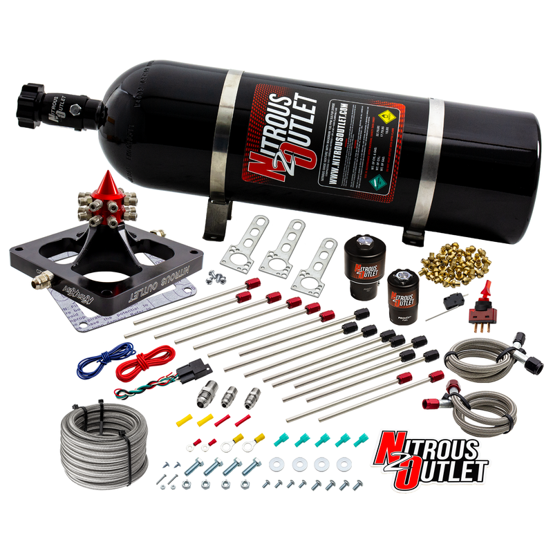Nitrous Outlet 4500 Kraken Plate System - (Braided Hose/.178 MOD Trashcan Nitrous Solenoid/.310 Fuel Solenoid/Universal Solenoid Brackets Alcohol)(5-7-10 psi)(100-800 HP)(15lb Bottle)