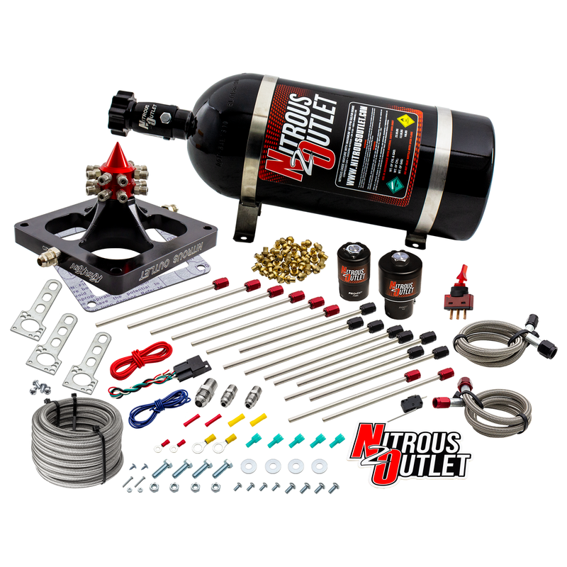 Nitrous Outlet 4500 Kraken Competition System - Braided Hose/.189 Competition Trashcan Nitrous Solenoid/.310 Fuel Solenoid/Universal Solenoid Brackets (Alcohol)(5-7-10 psi)(200-950 HP)(10lb Bottle)