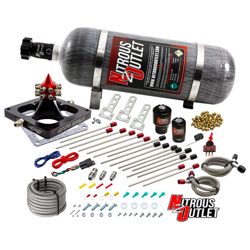 Nitrous Outlet 4500 Kraken Competition System - Braided Hose/.189 Competition Trashcan Nitrous Solenoid/.310 Fuel Solenoid/Universal Solenoid Brackets (Alcohol)(5-7-10 psi)(200-950 HP)(12lb Bottle)
