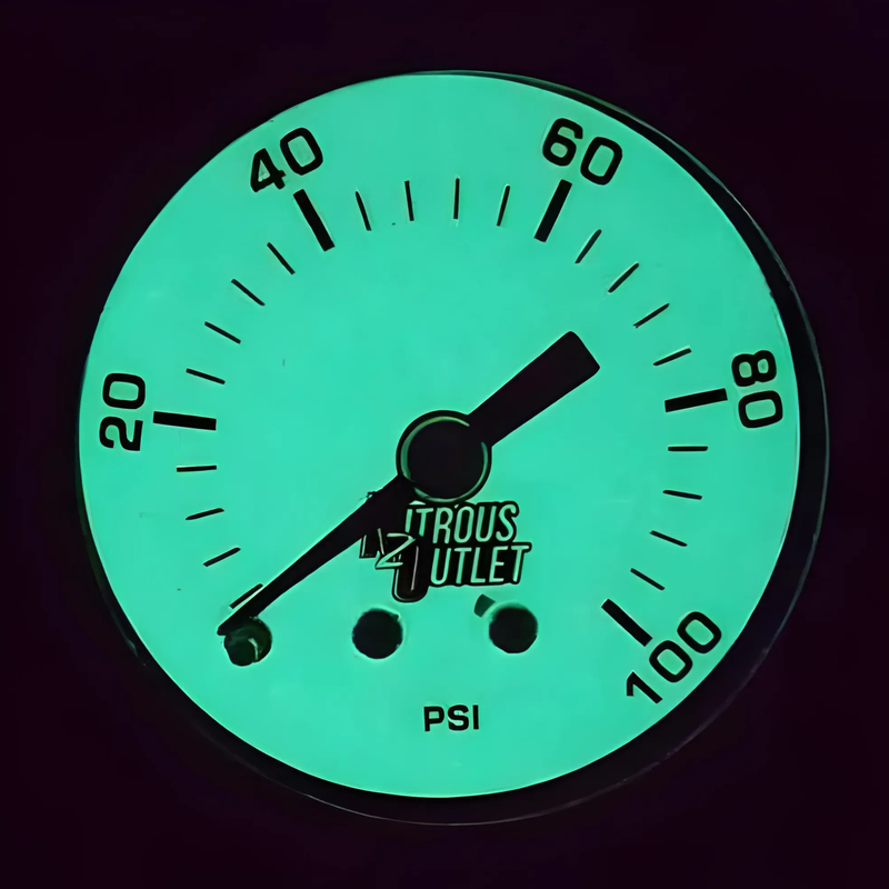 Nitrous Outlet Luminescent Fuel Pressure Gauge - 3/8" NPT x 1/8" NPT Bushing (0-100 psi)