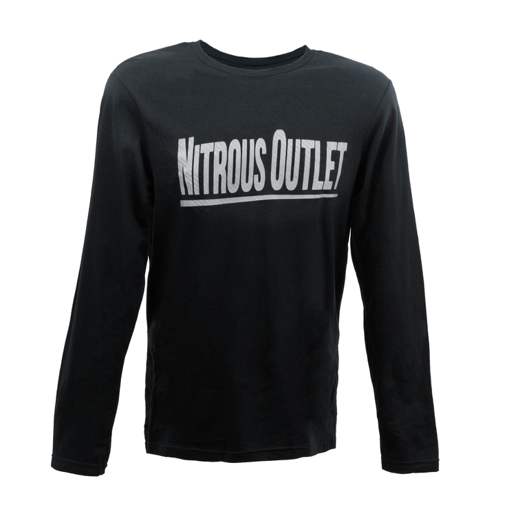 Nitrous Outlet Black Long Sleeve T-Shirt - Silver Carbon Fiber Logo - Small