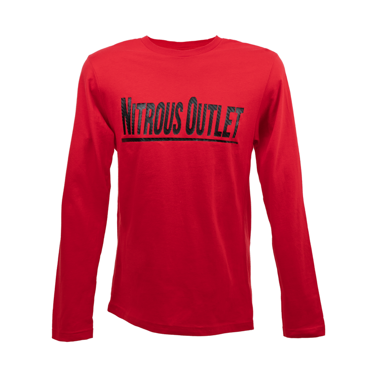 Nitrous Outlet Red Long Sleeve T-Shirt - Black Carbon Fiber Logo - Medium