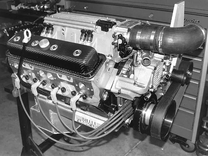 ProCharger LT1 race installation reference on modified engine; engine and pictured aftermarket components are not included