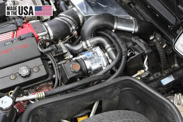 Manufacturer C4 LT1/LT4 installation reference with optional polished ProCharger; exact configuration varies