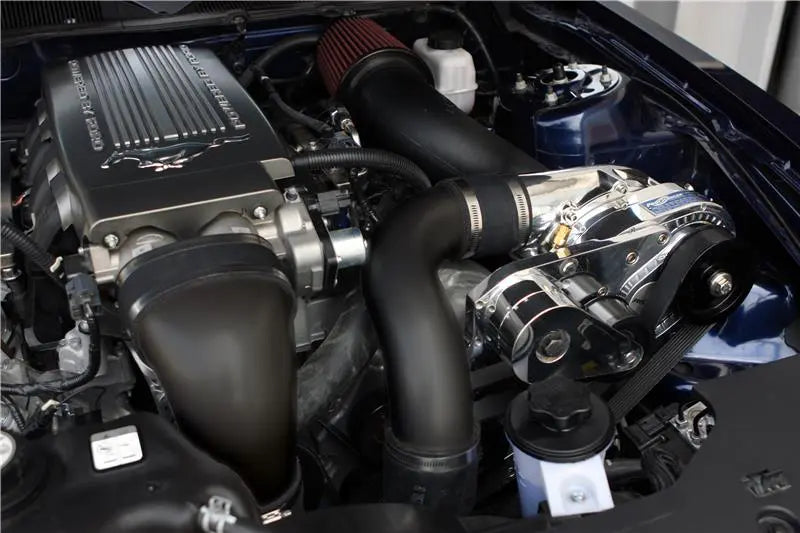 ProCharger installation on Mustang GT; application reference, package hardware may differ