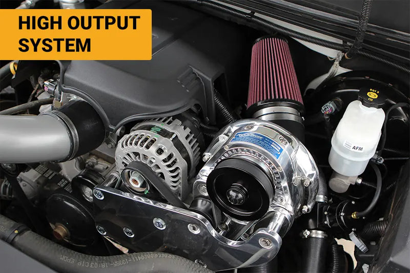 ProCharger GM truck HO reference installation; selected head unit and finish may vary