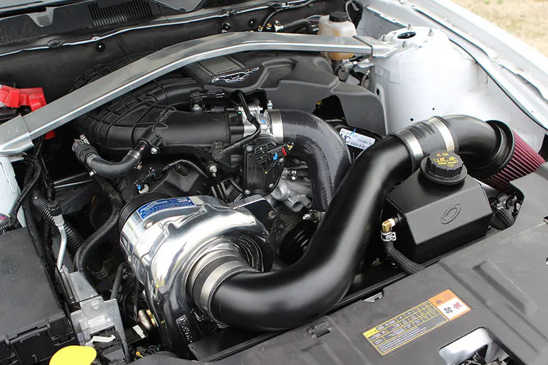 ProCharger installation in a 2011–2014 Ford Mustang 3.7L V6; installed vehicle shown for reference