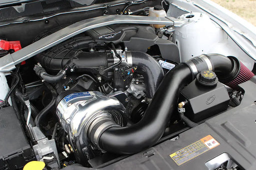 ProCharger installation in a 2011–2014 Ford Mustang 3.7L V6; installed vehicle shown for reference