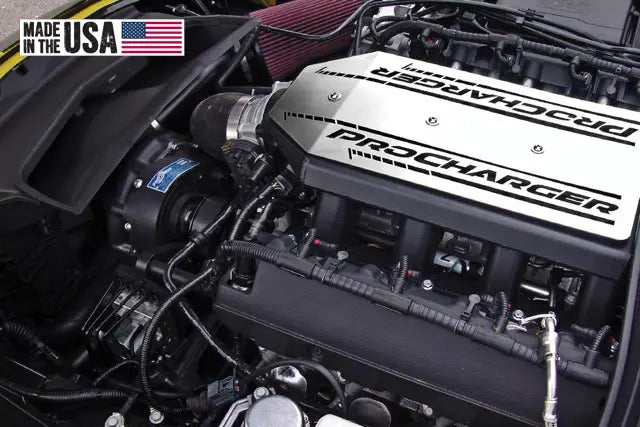 ProCharger C7 Z06 LT4 installation with optional black supercharger finish; vehicle not included