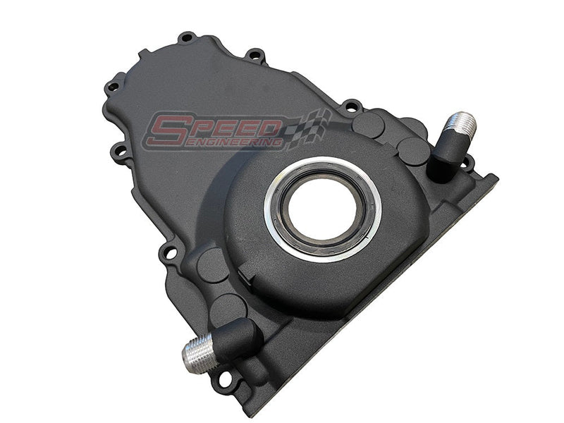 Speed Engineering black Gen 3 LS turbo oil drain timing cover