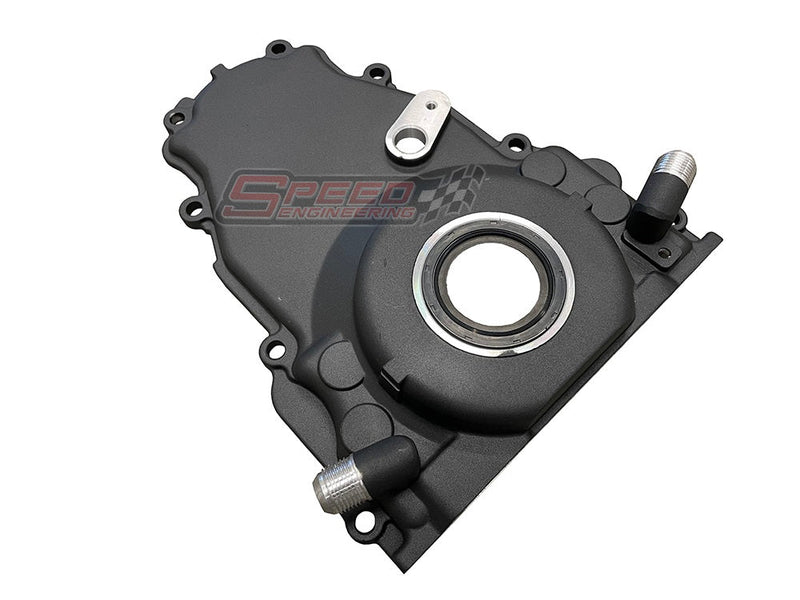 Speed Engineering black Gen 4 LS turbo oil drain timing cover