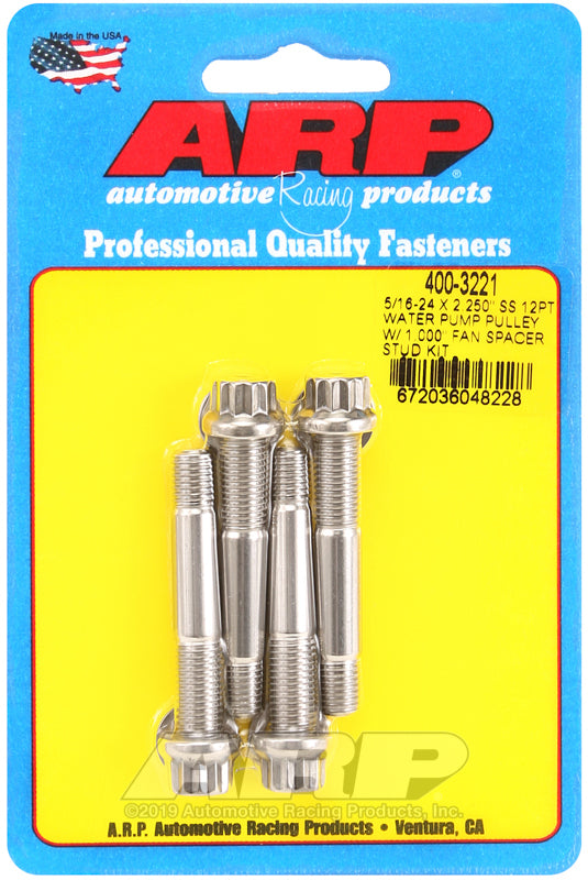 ARP 5/16-24 x 2.250 SS 12pt Water Pump Pulley w/1.000in Fan Spacer Stud Kit