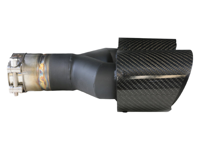 aFe Takeda 2.5in 304 Stainless Steel Clamp-on Exhaust Tip Passenger Side 2.5in Inlet 4inDual-Carbon