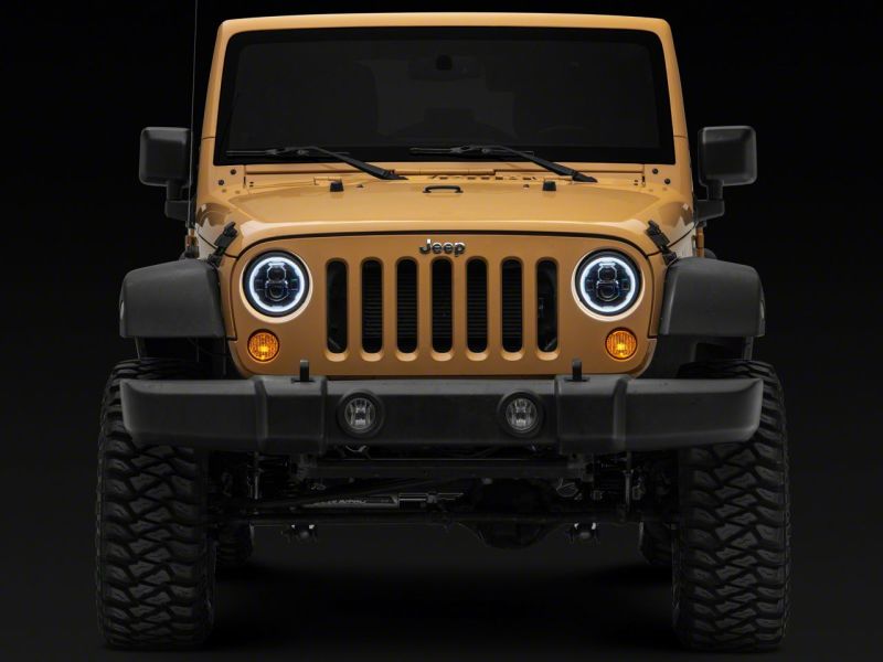Raxiom 07-18 Jeep Wrangler JK Axial 7-In LED Headlights w/ DRL Turn Signals- Black Housing (Clear)
