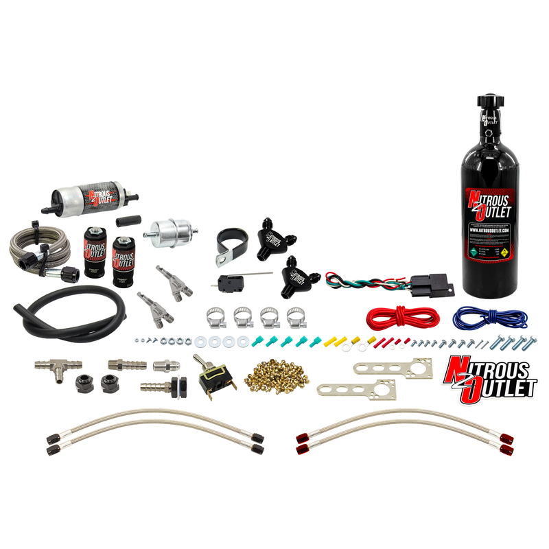 Nitrous Outlet Powersports Twin Cylinder Wet Nozzle System (Stainless 90 Degree Nozzles)(Gas)(6 psi)(20,30,40,50,60 HP)(5LB Bottle)
