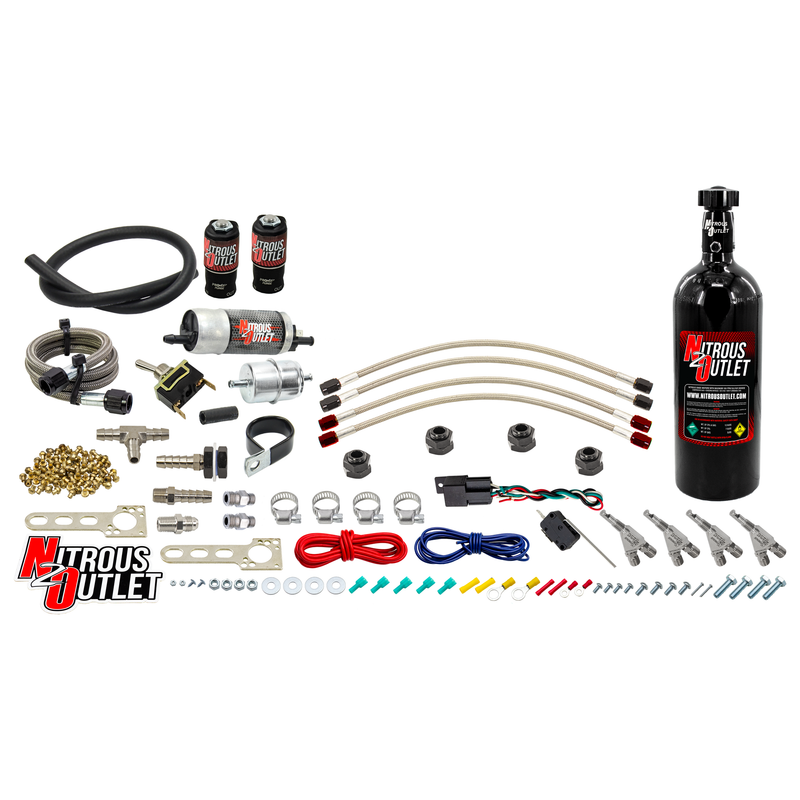 Nitrous Outlet Powersports Four Cylinder Wet Nozzle System (Aluminum 90 Degree Nozzles)(Gas)(6 psi)(40,60,80,100,125 HP)(5LB Bottle)