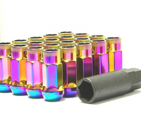 Wheel Mate Muteki SR48 Open End Lug Nuts - Burning Blue Neon 12x1.25 48mm