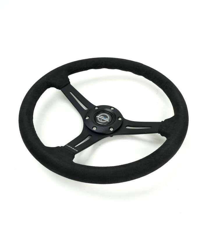 NRG Reinforced Micro Suede Racing Steering Wheel 350mm / 2.5in Deep / 4mm Matte Black Spoke