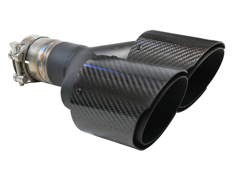 aFe Takeda 2.5in 304 Stainless Steel Clamp-on Exhaust Tip Passenger Side 2.5in Inlet 4inDual-Carbon