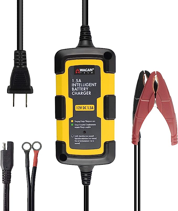 Wagan EL7402 12V 1.5A Intelligent Battery Charger, Battery Maintainer, Fully-Automatic Smart Charger