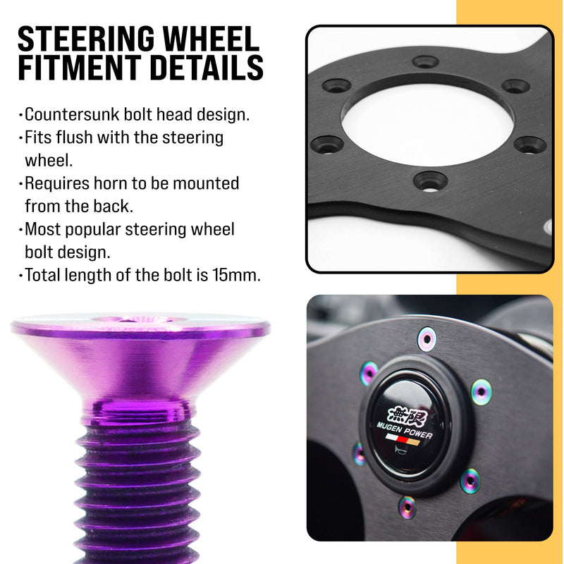 Dress Up Bolts Titanium Hardware Steering Wheel Kit - Countersunk Design