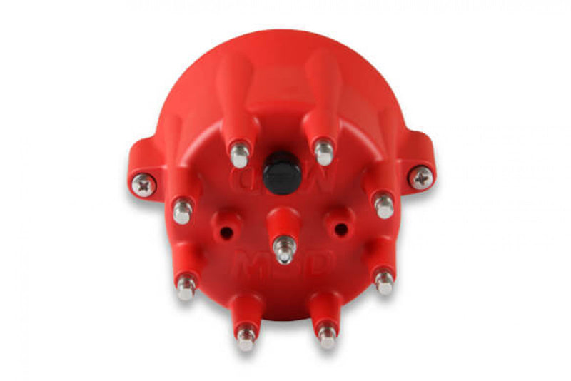 MSD Distributor Cap - V8 - HEI Terminals - Red - Spark Plug Wire Retainer