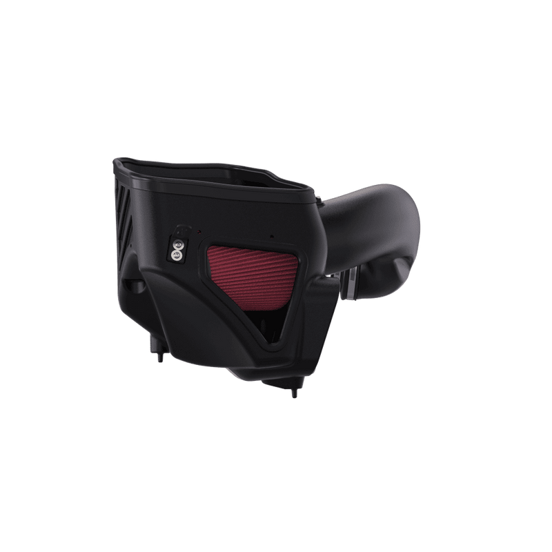 Left-side view of the JLT CAI-75-5205 Blackwing intake, showing the red filter through the airbox opening