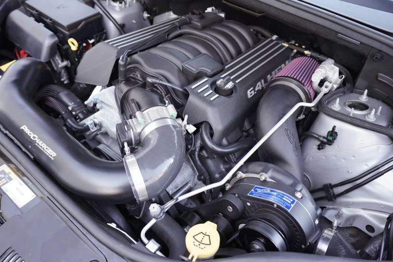 ProCharger Jeep Grand Cherokee 6.4L installation with optional black finish; vehicle and engine not included