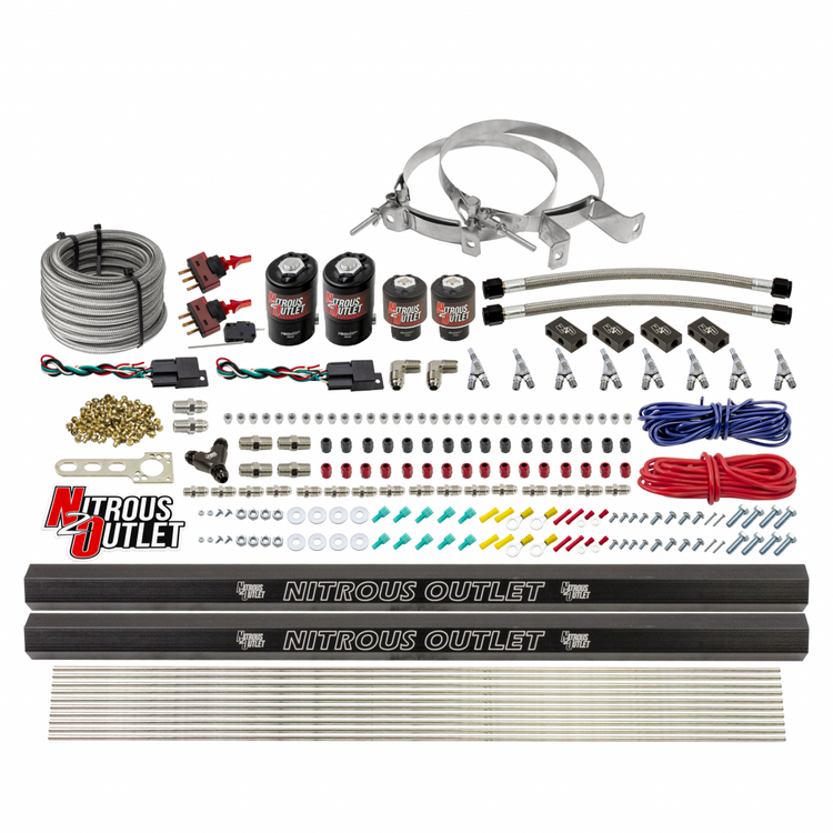 Nitrous Outlet 4 Cylinder Dual Stage Direct Port System - Two .122 Nitrous Solenoids/Two .177 Fuel Solenoids/Distribution Blocks/Annular Discharge Nozzles (E85)(45-55 psi)(50-250HP)(No Bottle)