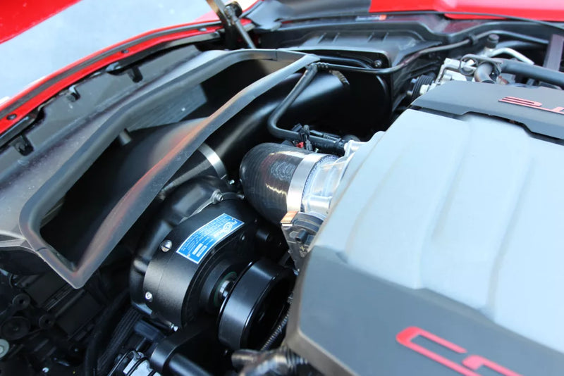 ProCharger C7 Corvette LT1 installation with optional black supercharger finish; vehicle and engine not included