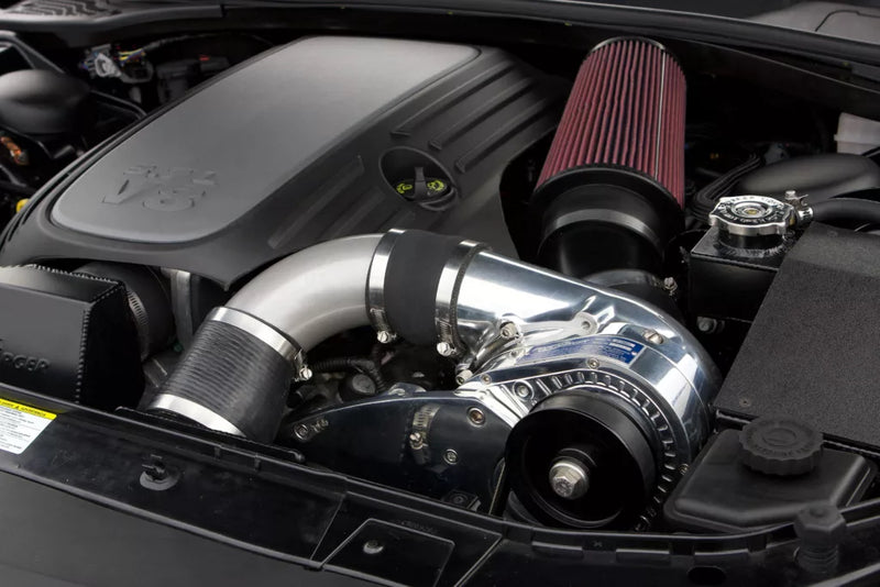 ProCharger Dodge Challenger 5.7L installation with optional polished components; vehicle and engine not included