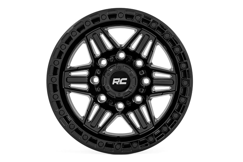 Rough Country 76 Series Wheel | Simulated Beadlock | Gloss Black | 17x9 | 5x5 | -12mm