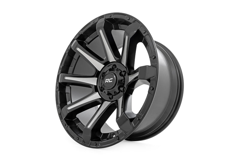 Rough Country 81 Series Wheel | One-Piece | Semi Gloss Black w/machined spokes | 20x9 | 5x150 | +18m