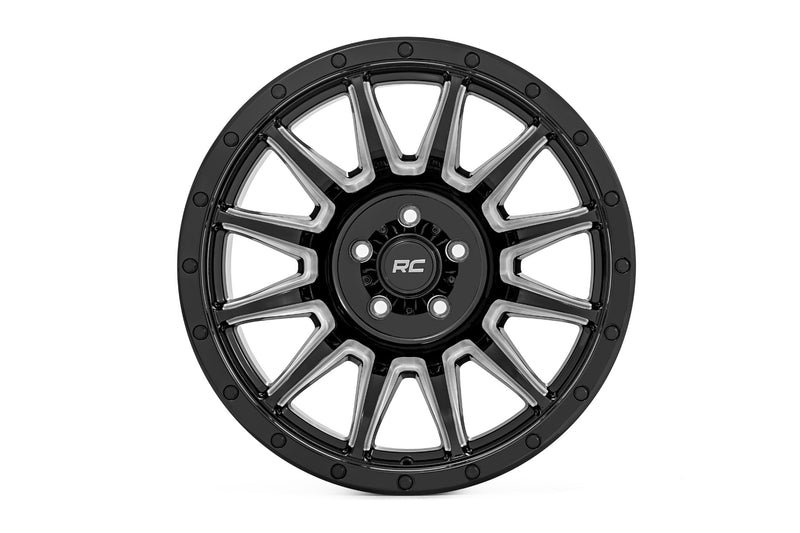Rough Country 90 Series Wheel | One-Piece | Gloss Black w/machined spokes | 20x10 | 8x170 | -19mm