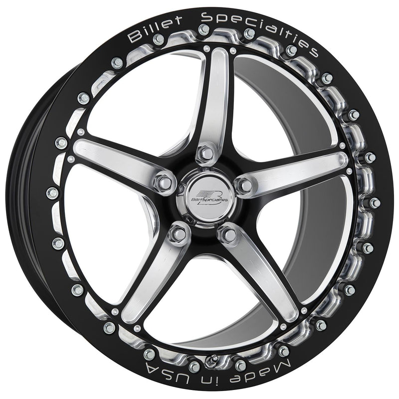 Billet Specialties Street Lite Monoblock Drag Pack Black Powdercoated Single Beadlock Wheels 17x10, 5 x 120mm Bolt Circle, 6.950 in. BS