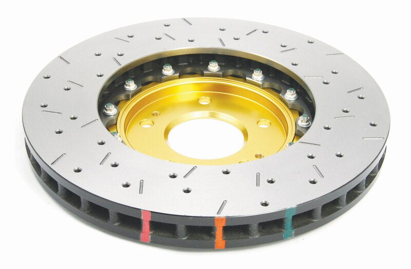 DBA 03-05 Evo 8/9 Front Drilled & Slotted 5000 Series 2 Piece Rotor Assembled w/ Gold Hat