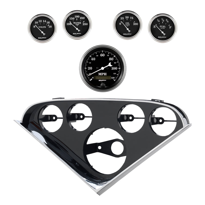 Autometer Old Tyme Black Direct Fit Dash Kit 55-56 Chevrolet (1 x 3-3/8in. / 4 x 2-1/16in.)