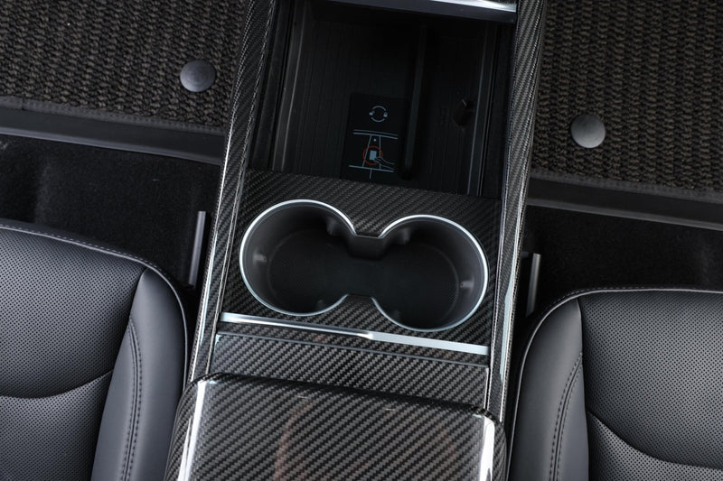Dry Carbon Fiber Front Cup Holder Frame for Tesla Model 3 Highland (Gloss)
