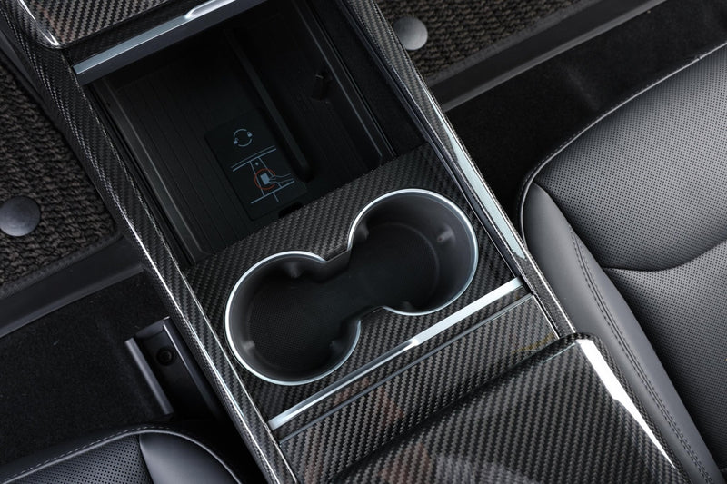 Dry Carbon Fiber Front Cup Holder Frame for Tesla Model 3 Highland (Gloss)