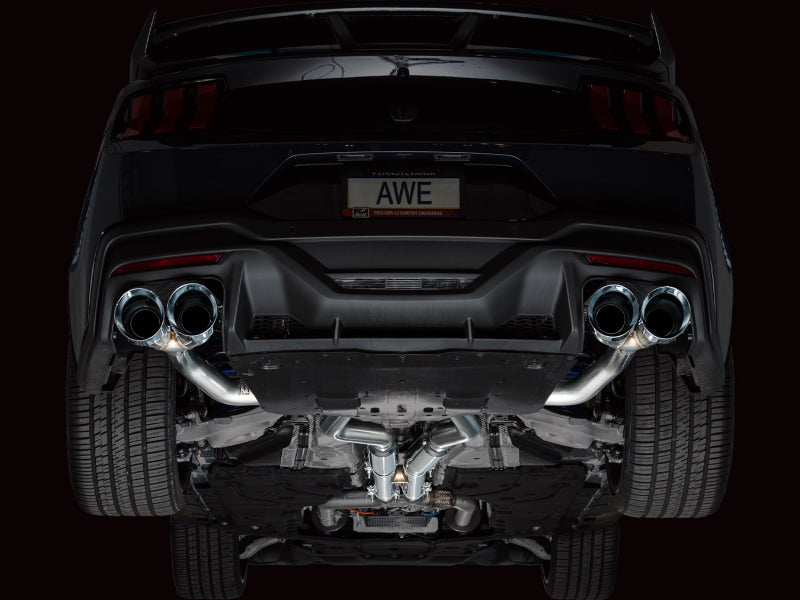 AWE 2024 Ford Mustang Dark Horse S650 RWD Track Edition Cat-Back Exhaust w/ Quad Chrome Silver Tips