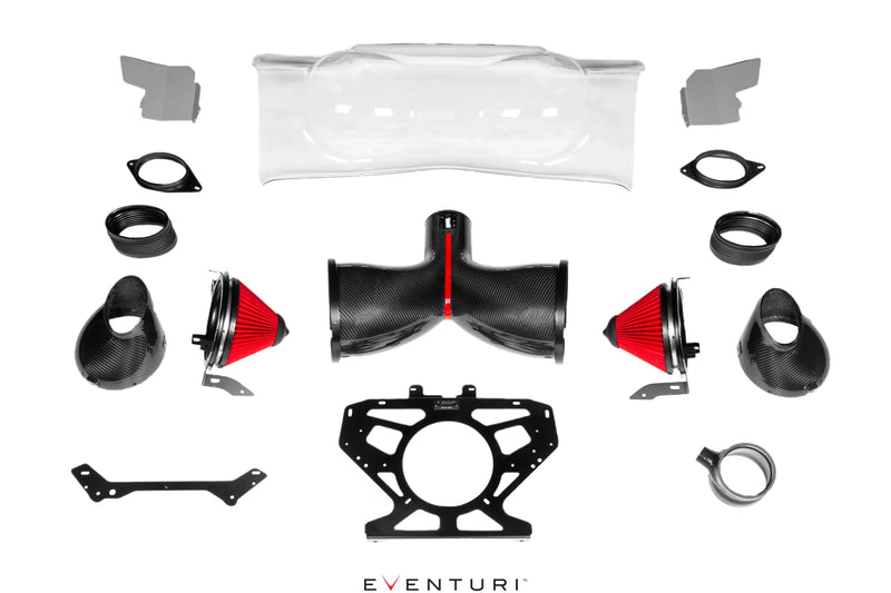 Eventuri C8 Stingray carbon intake installed under clear trunk panel
