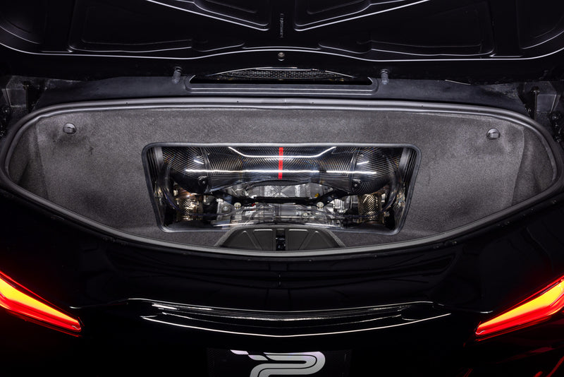 Eventuri C8 Z06 carbon intake installed under clear trunk panel