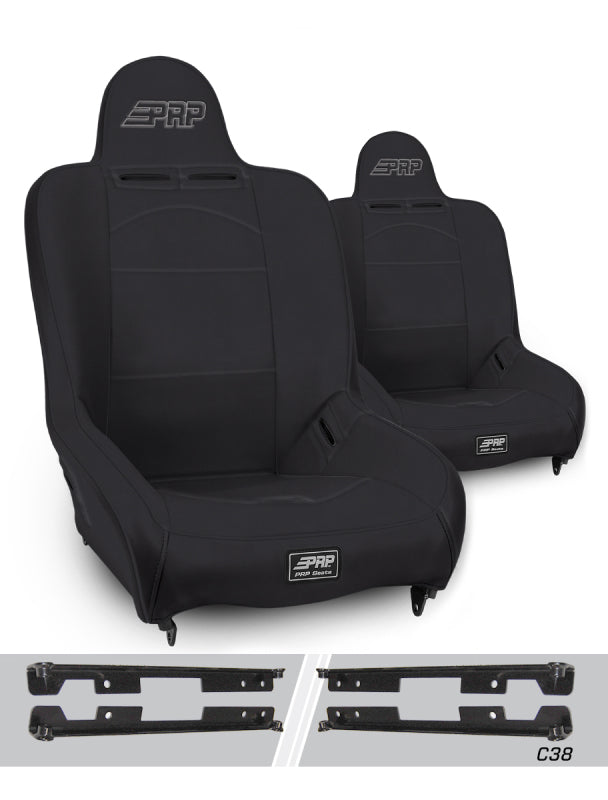 PRP Premier High Back Suspension Seats Kit for Jeep Wrangler JK/JKU (Pair) - Black