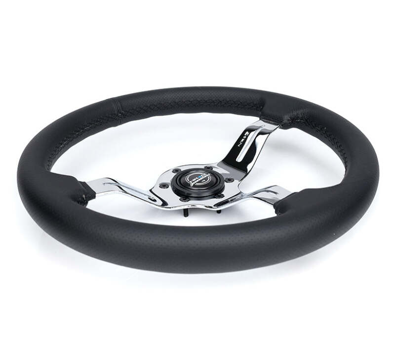 NRG Light Weight Gaming Steering Wheel - Splitz Chrome Silver Spokes Perforated Leather