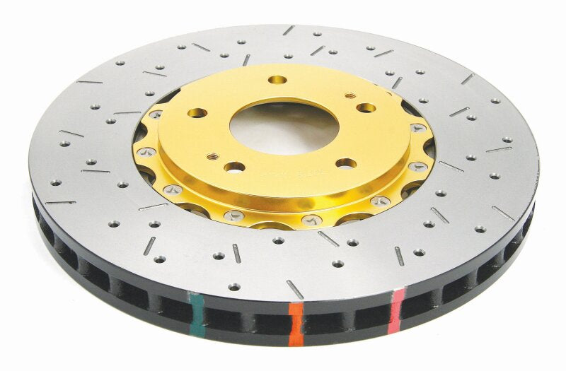 DBA 03-05 Evo 8/9 Front Drilled & Slotted 5000 Series 2 Piece Rotor Assembled w/ Gold Hat