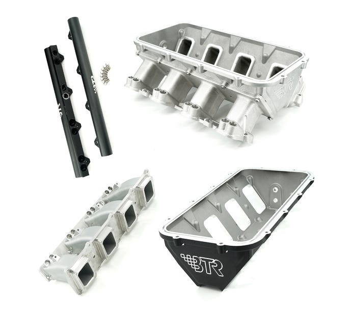 BTR HEMI Trinity tunnel-ram lower plenum and runner configurations; upper lid not included