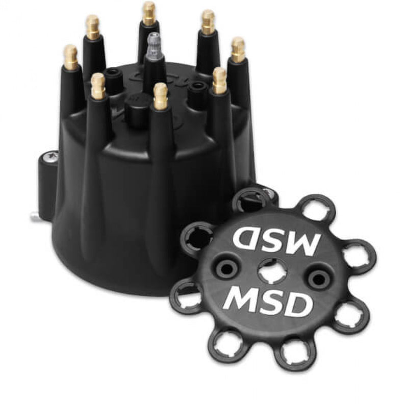 MSD Distributor Cap - V8 - HEI Terminals - Black - Spark Plug Wire Retainer