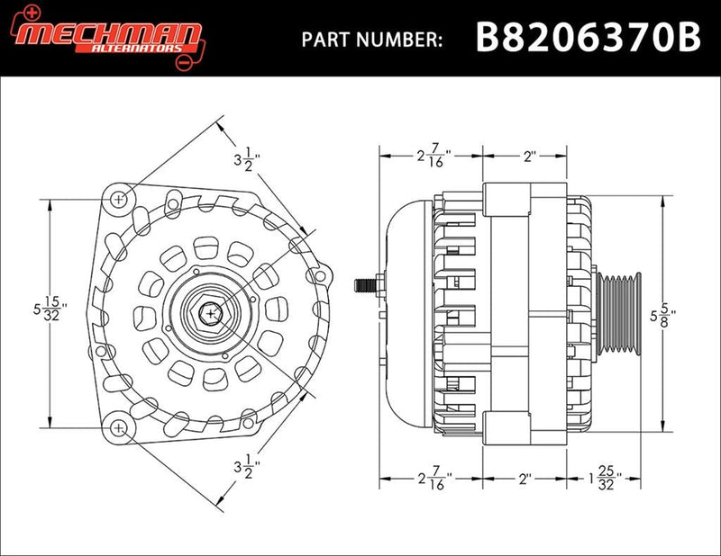 Mechman Elite Series Billet Alternators B8302370, 12 V, 370 amps, Anodized, Serpentine, Buick, Cadillac, Chevy, GMC, Hummer,